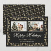 Elegant Black Gold Prettige feestdagen twee fotoka Feestdagenkaart (Voorkant / Achterkant)