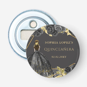 Elegant Black Gold Prinses Quinceanera Button Flesopener