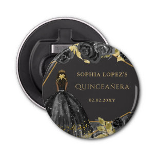 Elegant Black Gold Prinses Quinceanera Button Flesopener