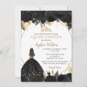 Elegant Black Gold Prinses Quinceañera Inv Kaart (Voorkant)