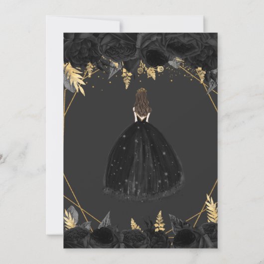 Elegant Black Gold Prinses Quinceañera Inv Kaart (Achterkant)