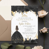 Elegant Black Gold Prinses Quinceañera Inv Kaart