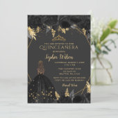 Elegant Black Gold Prinses Quinceañera Kaart (Staand voorkant)