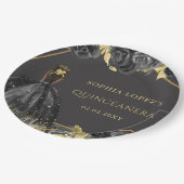 Elegant Black Gold Prinses Quinceanera Papieren Bordje (Gekanteld)