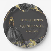 Elegant Black Gold Prinses Quinceanera Papieren Bordje (Voorkant)
