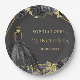 Elegant Black Gold Prinses Quinceanera Papieren Bordje