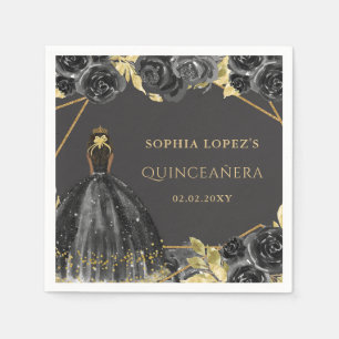 Elegant Black Gold Prinses Quinceanera Servet