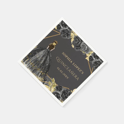 Elegant Black Gold Prinses Quinceanera Servet (Hoek)