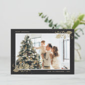 Elegant Black Gold Pset-fotokerstkaarten Feestdagenkaart (Staand voorkant)