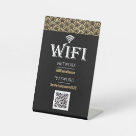Elegant Black Gold QR Code Wifi Password Network Reclamebord Met Voetstuk