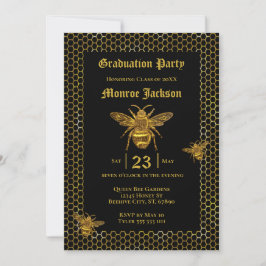 Elegant Black Gold Queen Beehive Afstuderen Kaart