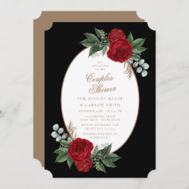 Elegant Black & Gold Red Floral Couple's Shower Kaart