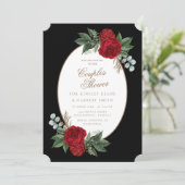 Elegant Black & Gold Red Floral Couple's Shower Kaart (Staand voorkant)