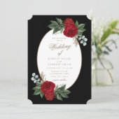 Elegant Black & Gold Red Floral Wedding Kaart (Staand voorkant)