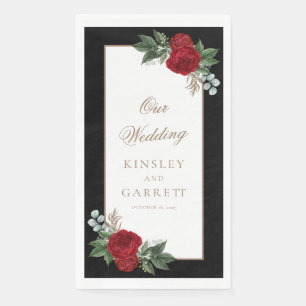 Elegant Black & Gold Red Floral Wedding Servet