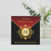 Elegant Black Gold Red Monogram Special Occasion Kaart (Staand voorkant)