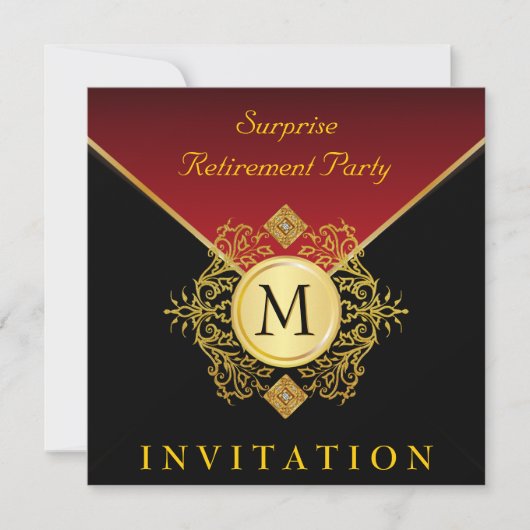 Elegant Black Gold Red Monogram Special Occasion Kaart (Voorkant)