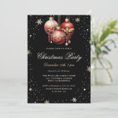 Elegant Black Gold Red Ornaments Christmas Party Kaart (Staand voorkant)