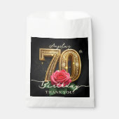 Elegant Black Gold Red Rose 70th Birthday Party Bedankzakje (Voorkant)