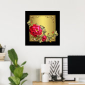 Elegant Black Gold Red Rose Art afdrukken Poster (Thuiskantoor)