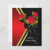 Elegant Black Gold Red Roses Birthday Party Kaart (Voorkant)