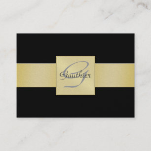 Elegant Black Gold Ribbon Monogram Visitekaartje