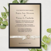 Elegant Black Gold Ribbon Wedding Kaart