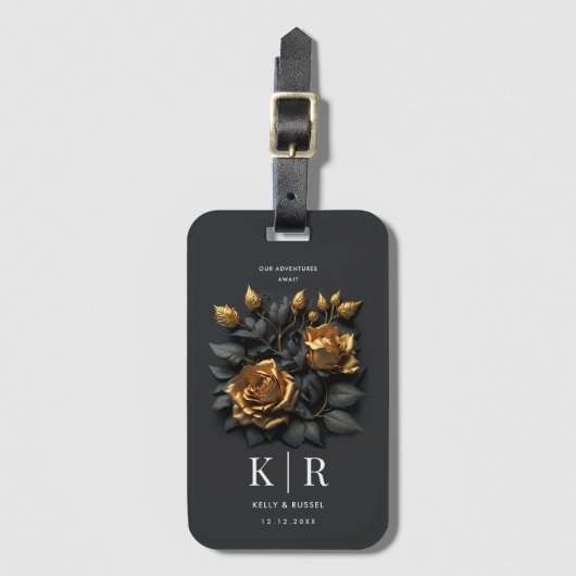 Elegant Black Gold Roos Couple Traveler Vacking Bagagelabel (Voorkant (verticaal))