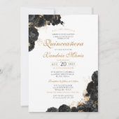 Elegant Black Gold Roos Floral Quinceanera Kaart (Voorkant)