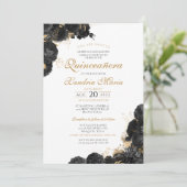 Elegant Black Gold Roos Floral Quinceanera Kaart (Staand voorkant)