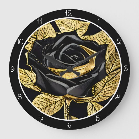 Elegant Black Gold Rose Grote Klok (Voorkant)