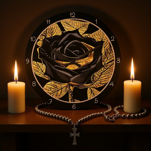 Elegant Black Gold Rose Grote Klok