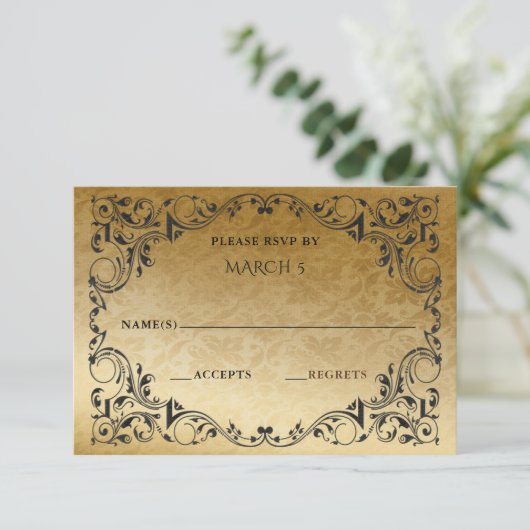 Elegant  Black Gold RSVP-kaart RSVP Kaartje (Staand voorkant)
