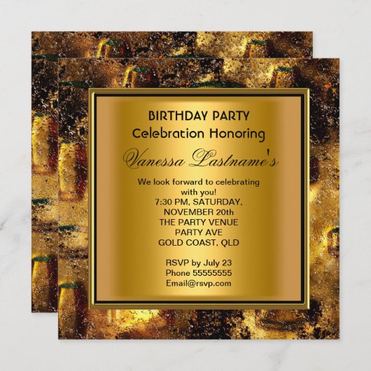 Elegant Black Gold Rusty Metal Blithday Party Kaart (Voorkant / Achterkant)