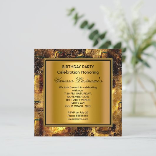 Elegant Black Gold Rusty Metal Blithday Party Kaart (Staand voorkant)