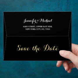 Elegant Black Gold Save the Date Return Address Envelop