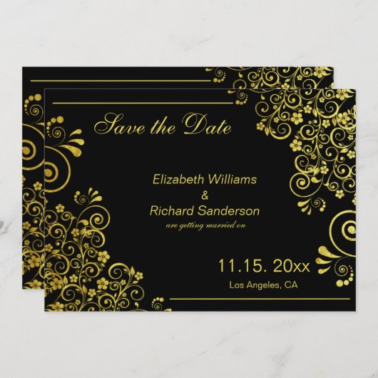 Elegant Black Gold Save the Date Wedding (Voorkant / Achterkant)