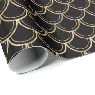 Elegant Black Gold Scallop Patroon Cadeaupapier