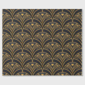 Elegant Black Gold Scallop Pattern Art Deco Cadeaupapier (Vlak)