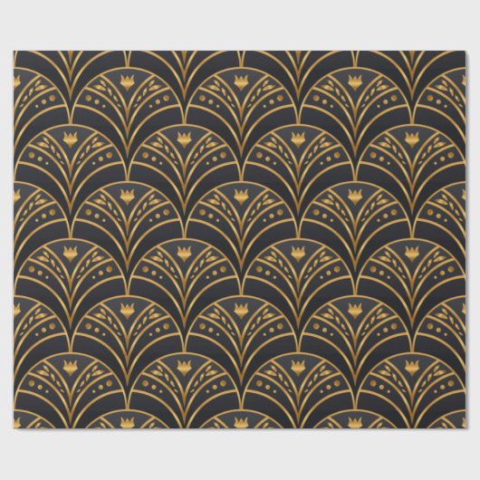 Elegant Black Gold Scallop Pattern Art Deco Cadeaupapier (Vlak)