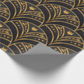 Elegant Black Gold Scallop Pattern Art Deco Cadeaupapier (Hoek)