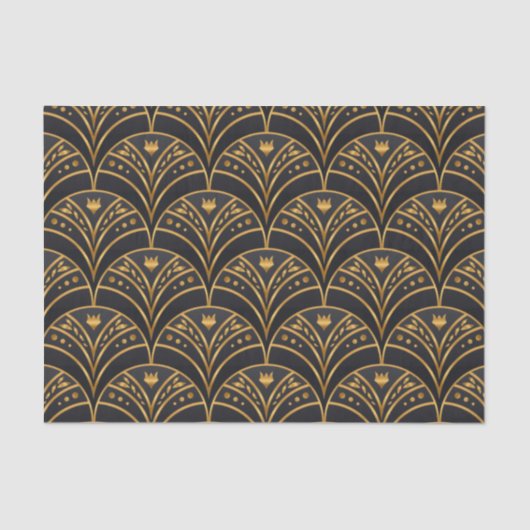 Elegant Black Gold Scallop Pattern Art Deco Tissuepapier (Voorkant)