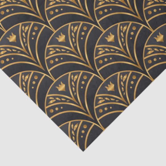 Elegant Black Gold Scallop Pattern Art Deco Tissuepapier (Detail)