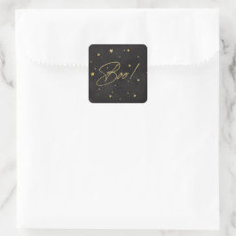 Elegant Black+Gold Scattered Stars Boo! Halloween Vierkante Sticker