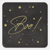 Elegant Black+Gold Scattered Stars Boo! Halloween Vierkante Sticker (Voorkant)