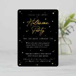 Elegant Black+Gold Scattered Stars Halloween Party Folie Uitnodiging