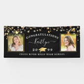 Elegant Black Gold Script 2 Photo-Afstuderen Spandoek (Horizontaal)