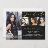 Elegant Black Gold Script 4 Foto Afstuderen Kaart (Voorkant)