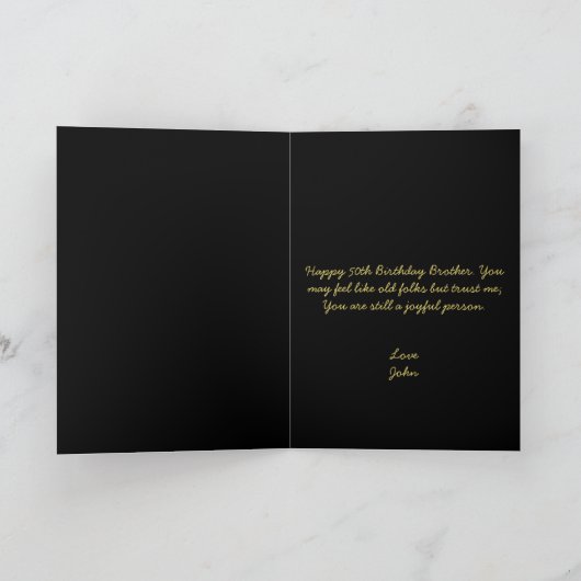Elegant Black & Gold Script Brother 50e verjaardag Kaart (Binnen)