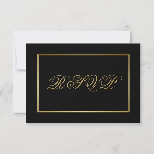 Elegant Black Gold Script Calligraphy Weddenschap RSVP Kaartje (Achterkant)